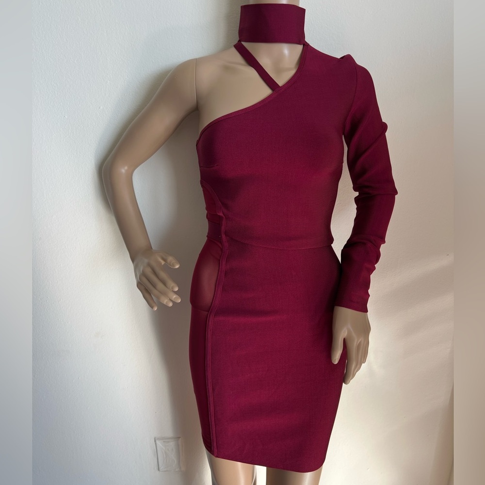 Chic One-Shoulder Dress in burgundy